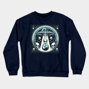 Grey Aliens in a UFO Crewneck Sweatshirt